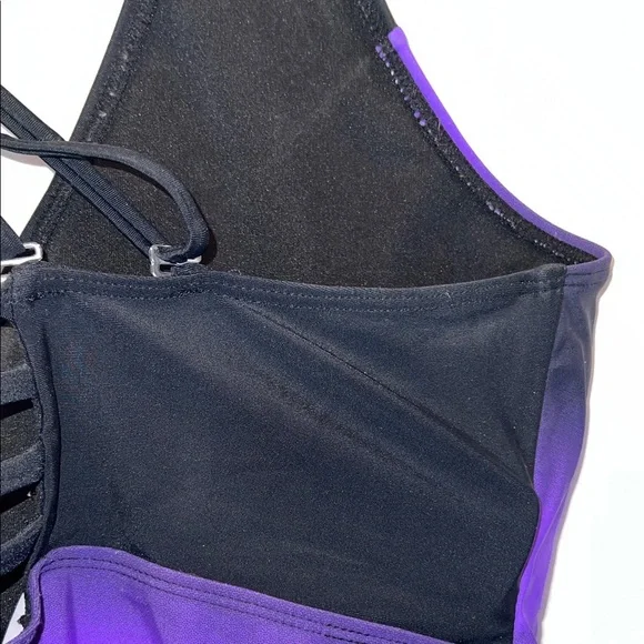 Purple and Black Strappy Swim Top, Plus Size 2X - Picture 5 of 8